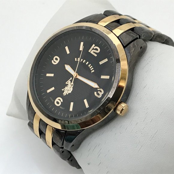US Polo Assn. Men’s Black Gold Tone Metal Band Watch - Picture 1 of 13